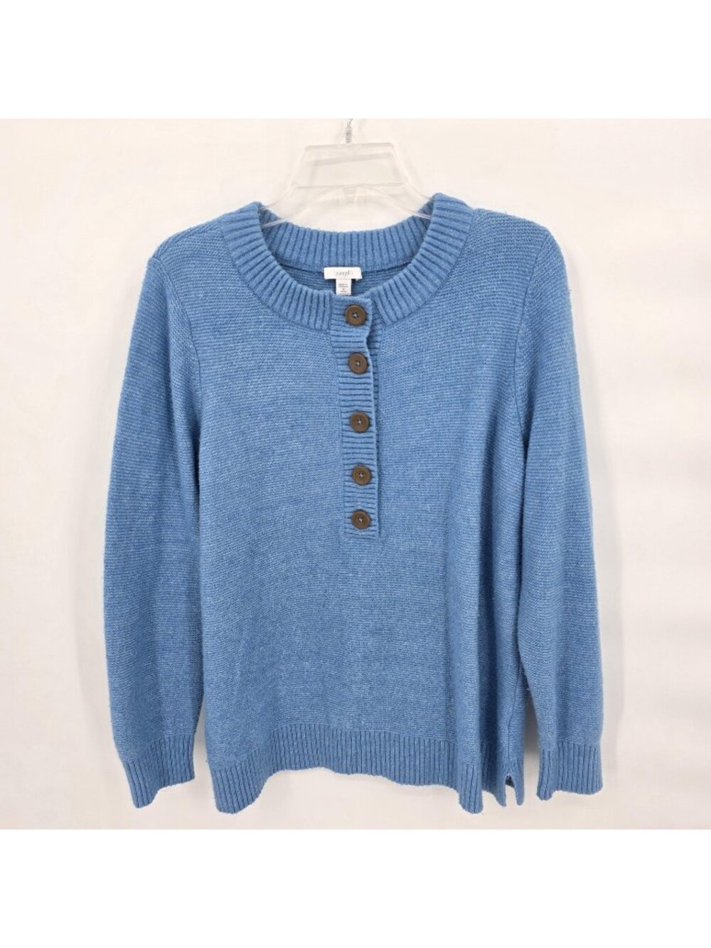 Pure Jill Sweater Womens Medium Petite Blue Henley Knit Pullover Tunic Fisherman